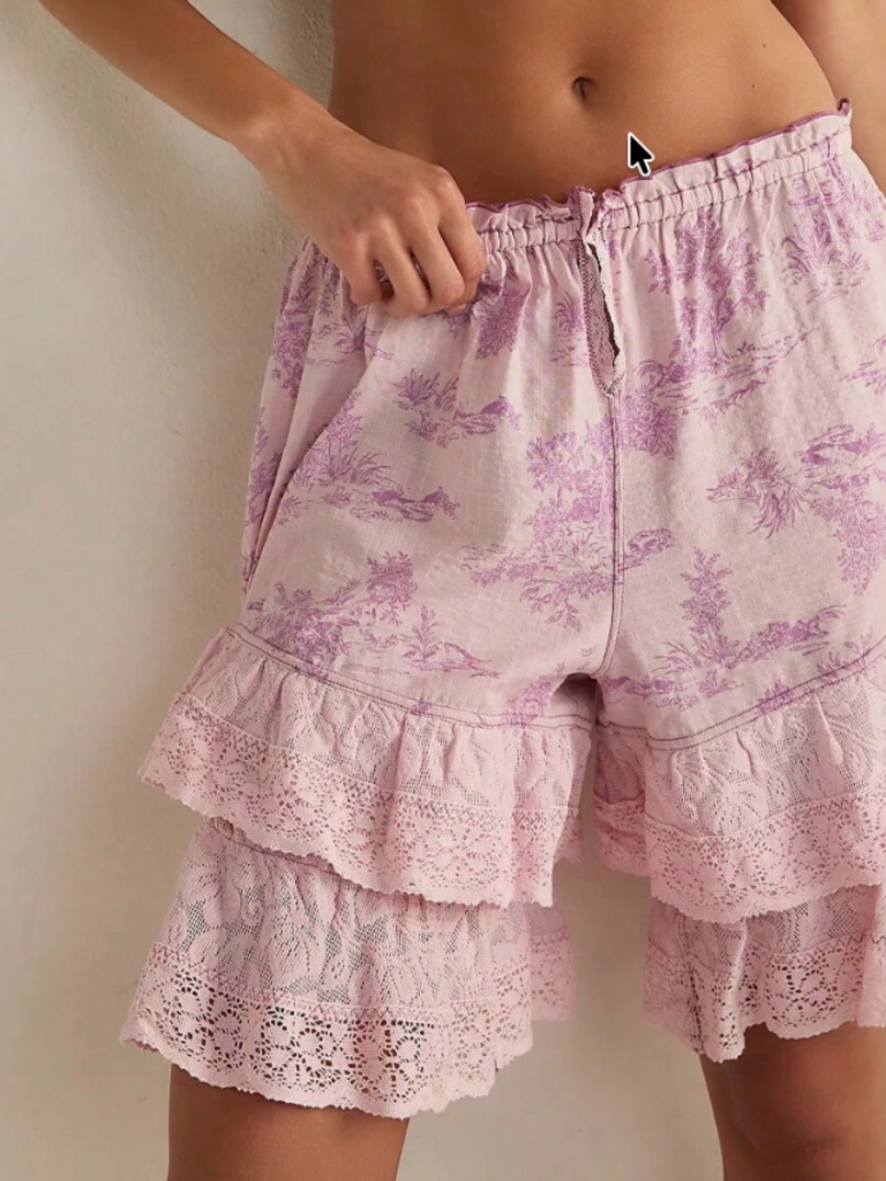 Boho Floral Print Stretchy Waist Tiered Lace Shorts - Picture 8 of 12